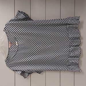 Like New -Gibson Latimer navy and white gingham plaid ruffle top Sz Large
